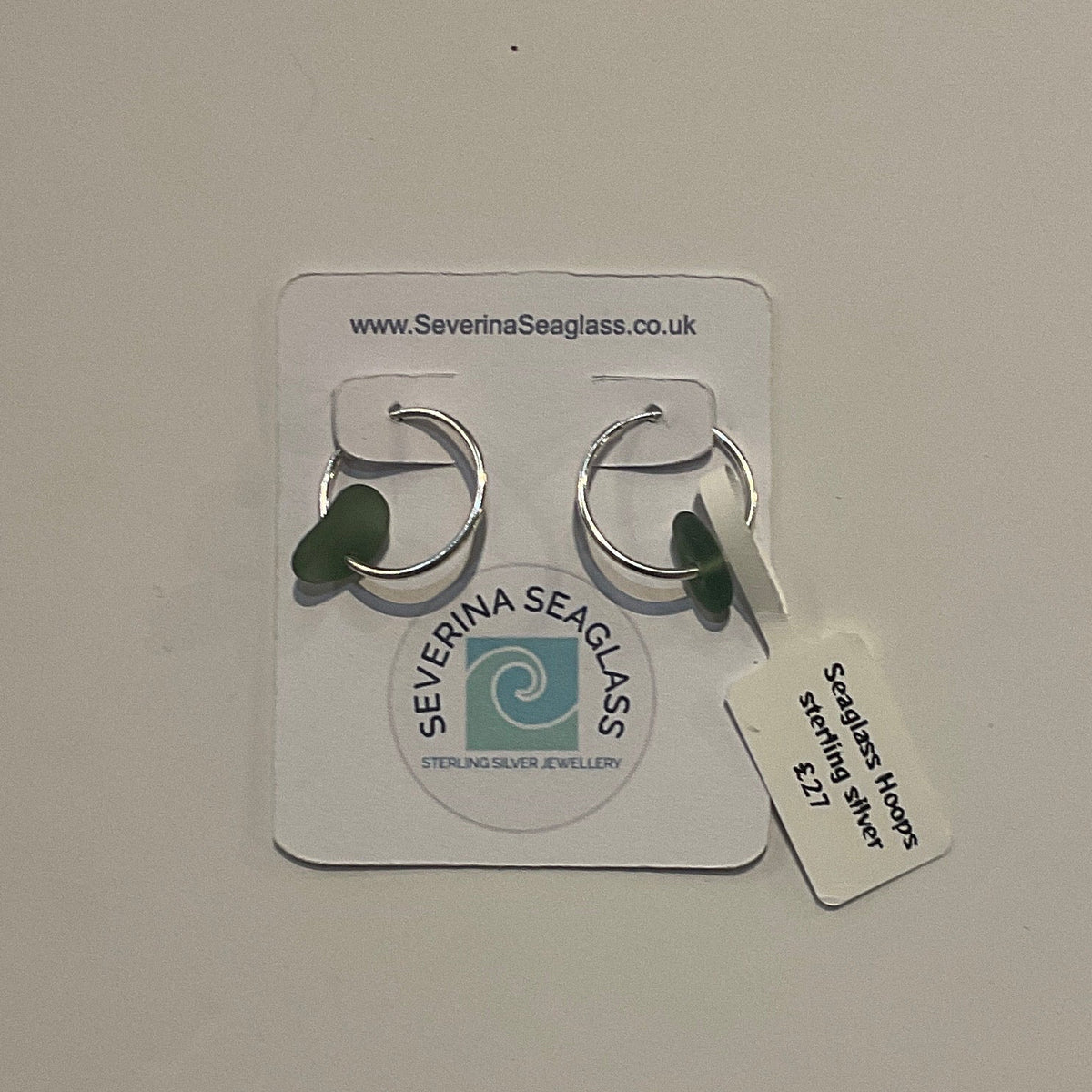 Silver seaglass hoops (Medium - Green)