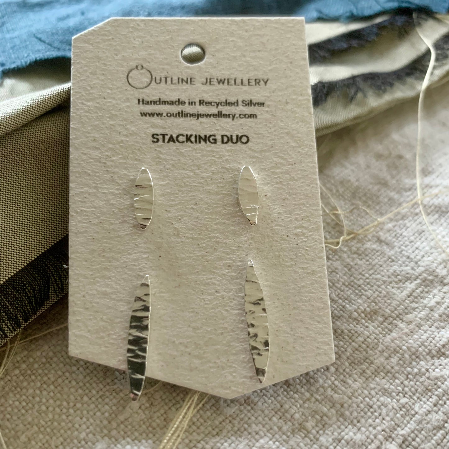 Leaf Hammered Stud Earrings Duo Set - Silver by Outline Jewellery