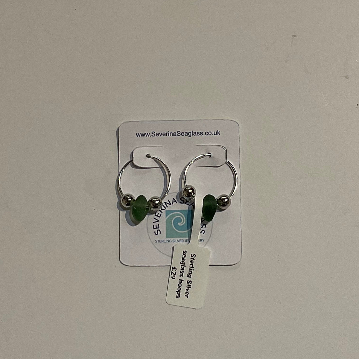 Silver seaglass hoops (Large - Green Seaglass with silver beads) by Severina Seaglass