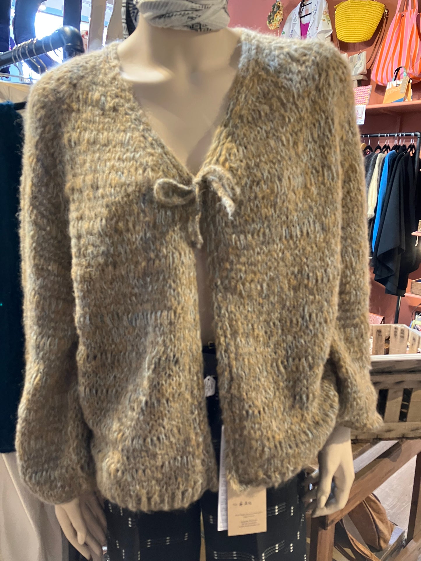 Olive Marl Alpaca, Mohair And Merino Handmade Cardigan by 12.5MM