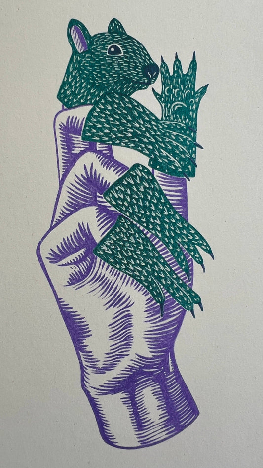 'Squirrel Fingers' - A5 Riso Print - by Strangford