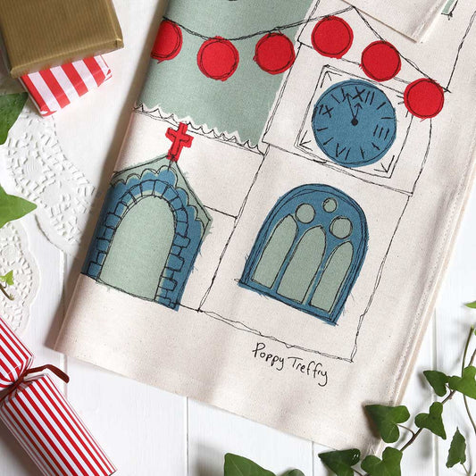 Christmas Time Tea Towel - by Poppy Treffry