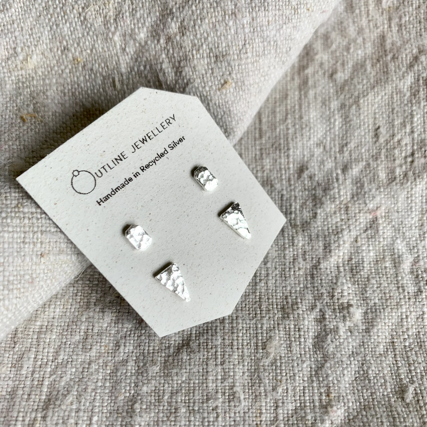 Triangle Hammered Stud Earrings Duo Set - Silver by Outline Jewellery