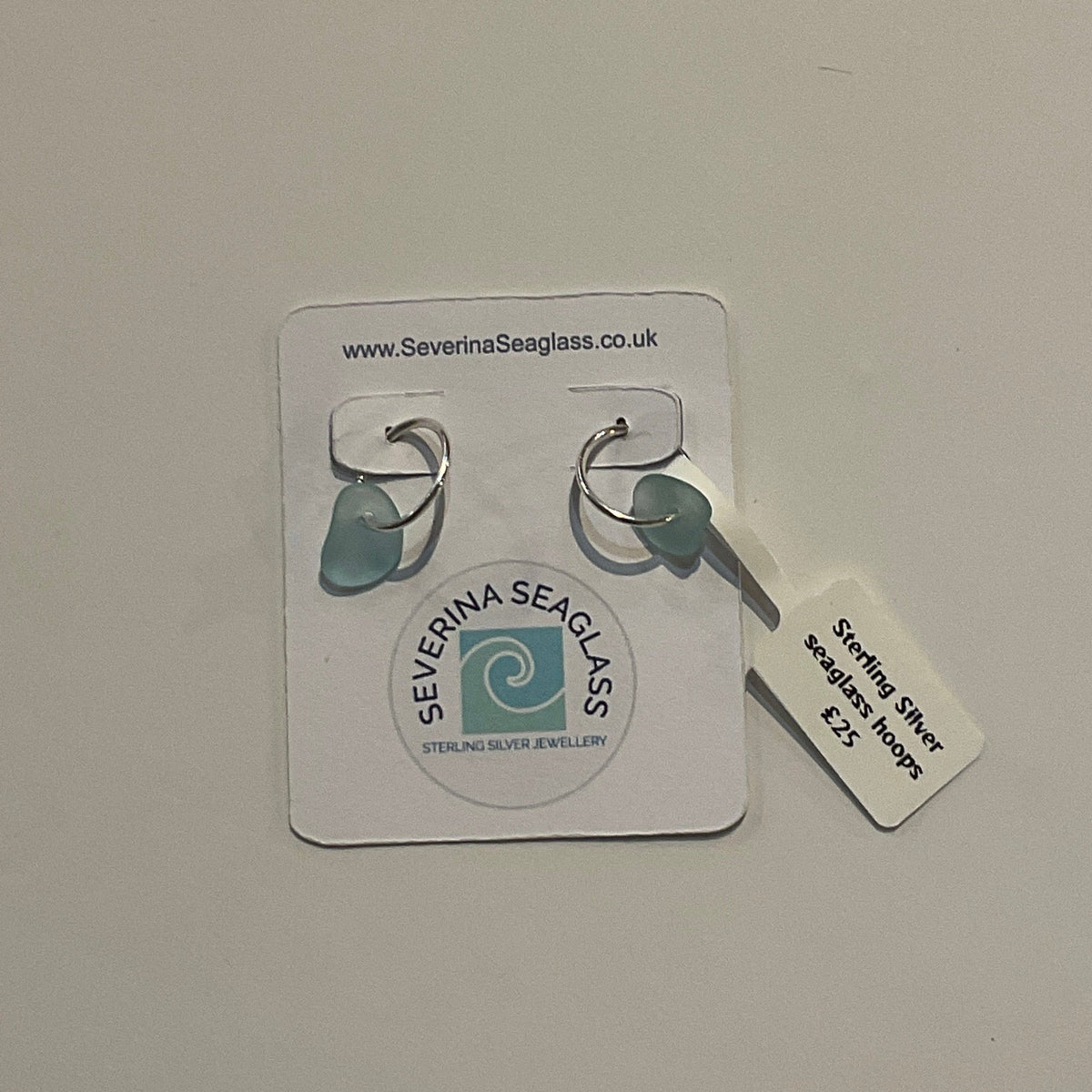Silver seaglass hoops (Small - Blue)