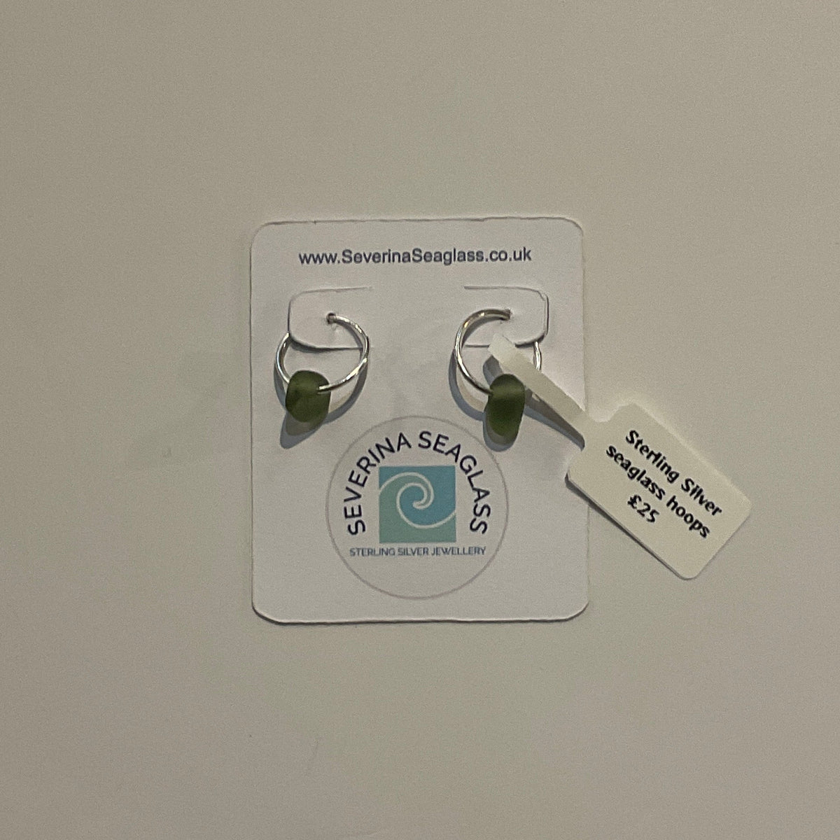 Silver seaglass hoops (Small - Green)
