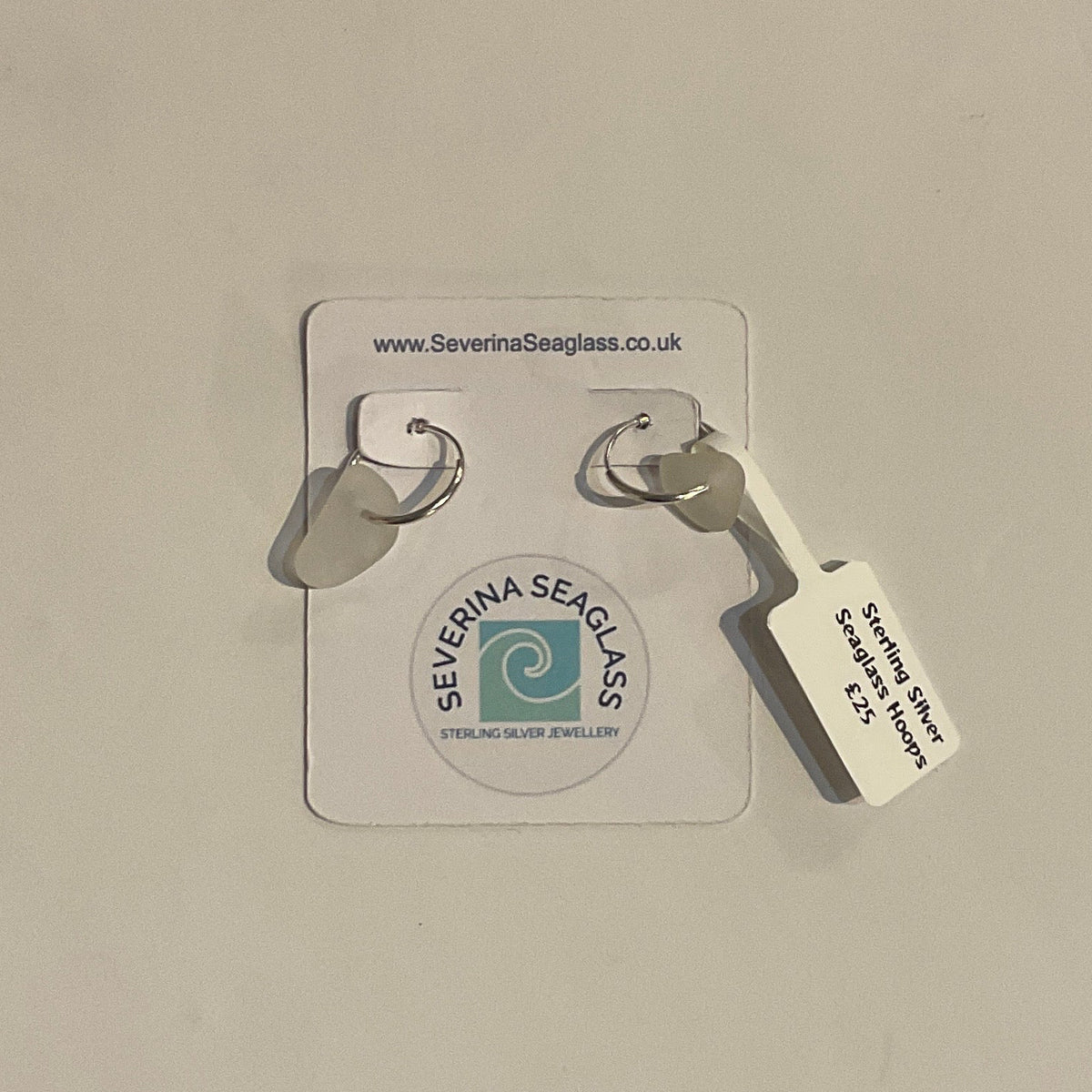 Silver seaglass hoops (Small - white)