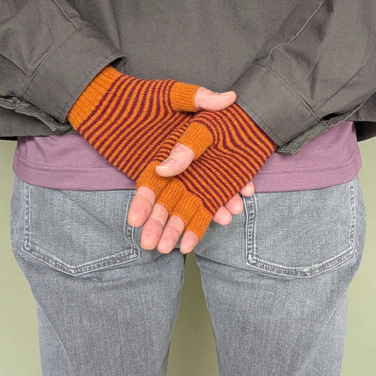 Unisex Lambswool Fingerless Gloves - Rust - by Catherine Tough