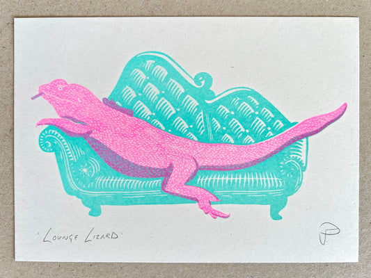 'Lounge Lizard' - A5 Riso Print - by Strangford