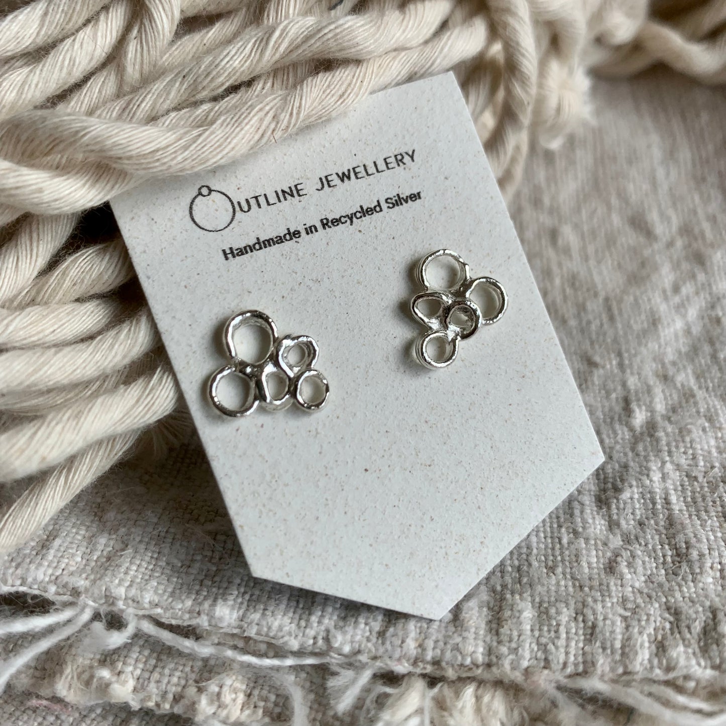 Seafoam Filigree Stud Earrings - Silver- Large by Outline Jewellery