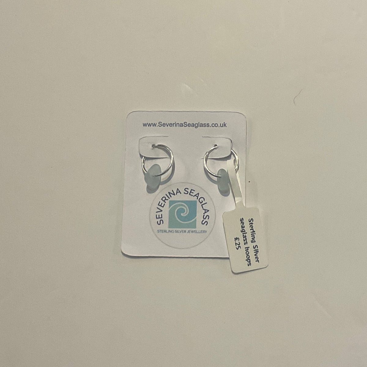 Silver seaglass hoops (Small - Pale Blue)