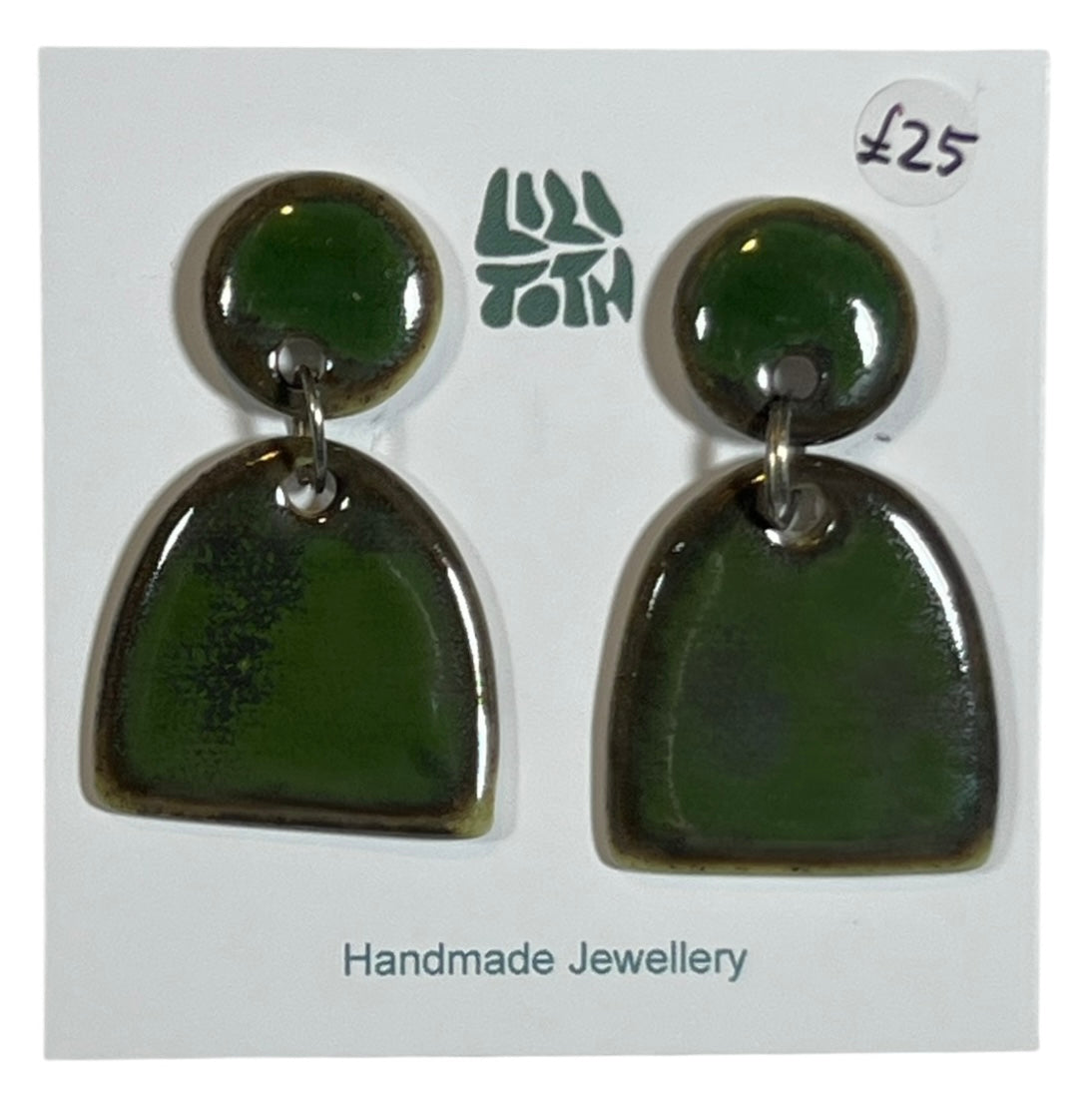 Dark Green Ceramic Statement Drop Earrings by Lili Toth