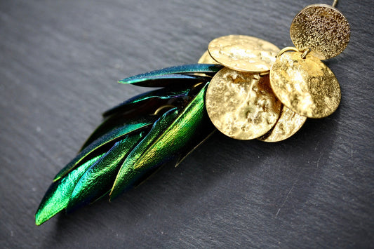 Beetle Wing Earrings (L) - by Palomita Jewellery