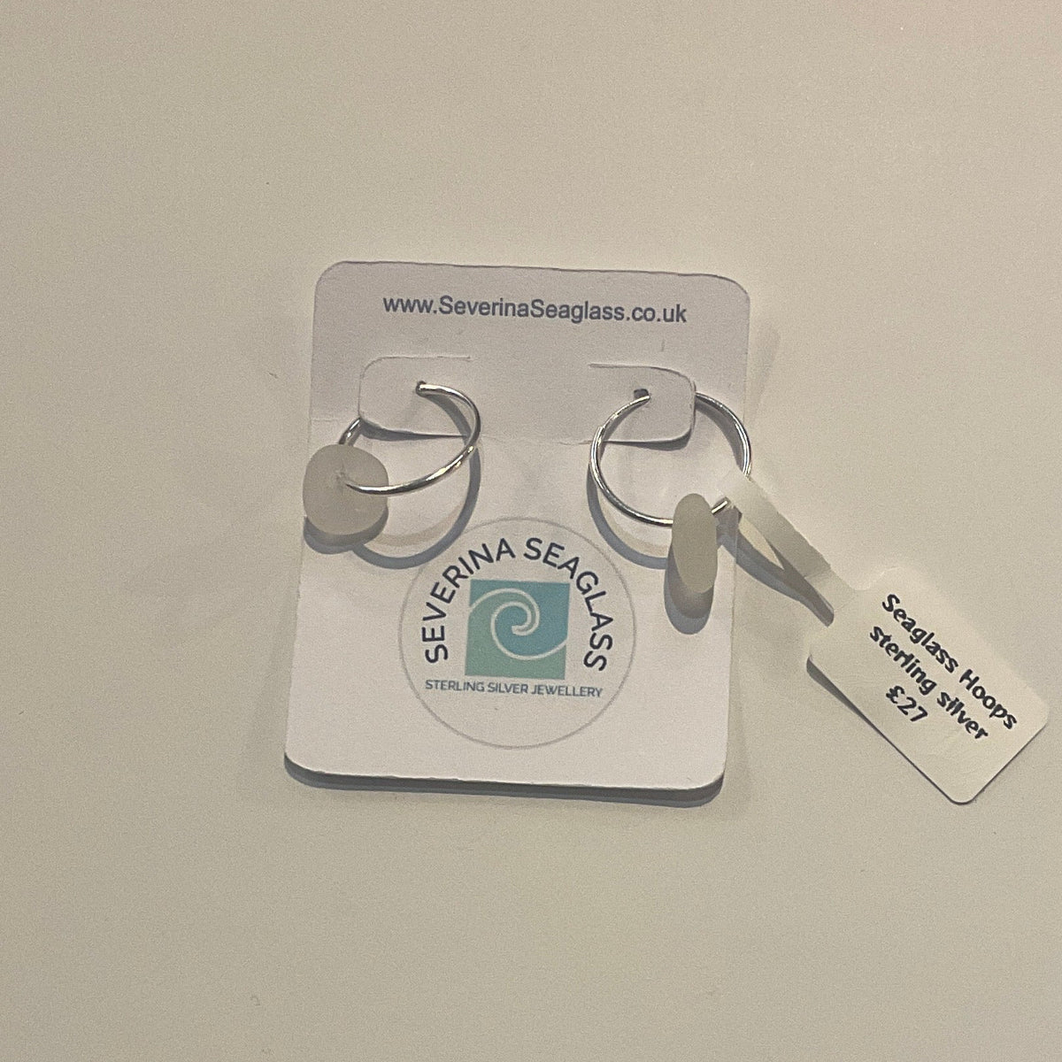 Silver seaglass hoops (Medium - White)