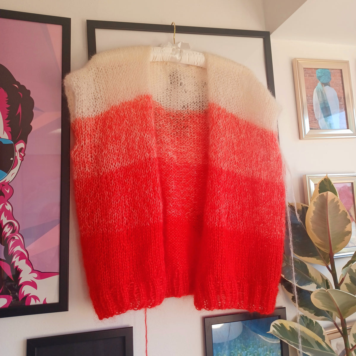 Florida Mohair Silk Short Sleeve Cardigan - Off White & Red by Szubi Crafts