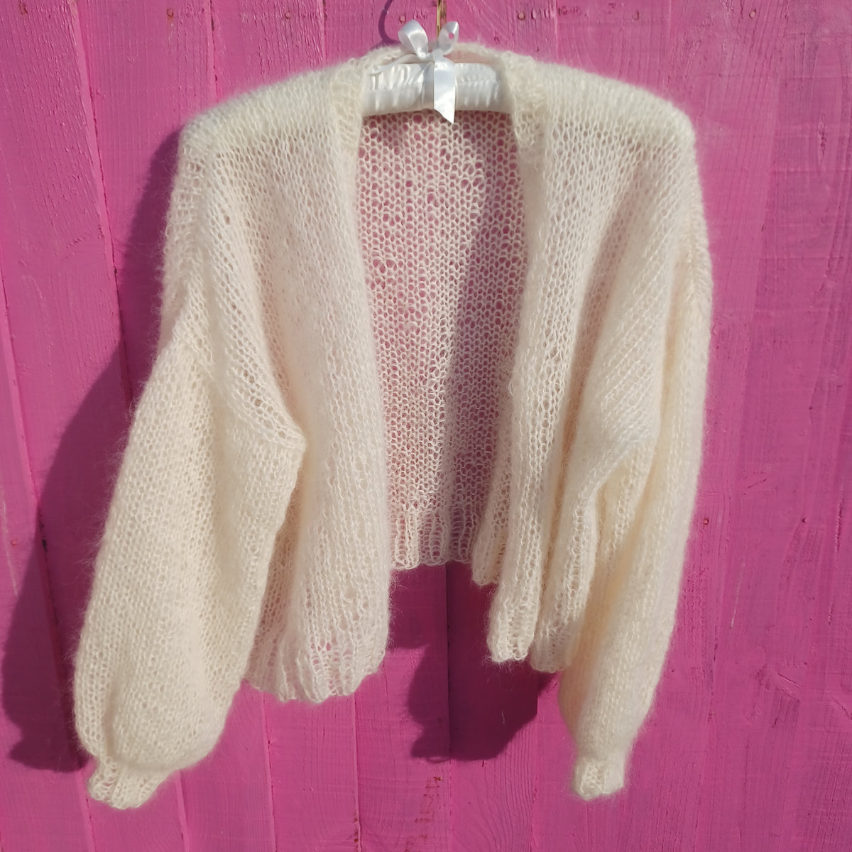 Florida Mohair Silk Long Sleeve Cardigan - Off White by Szubi Crafts