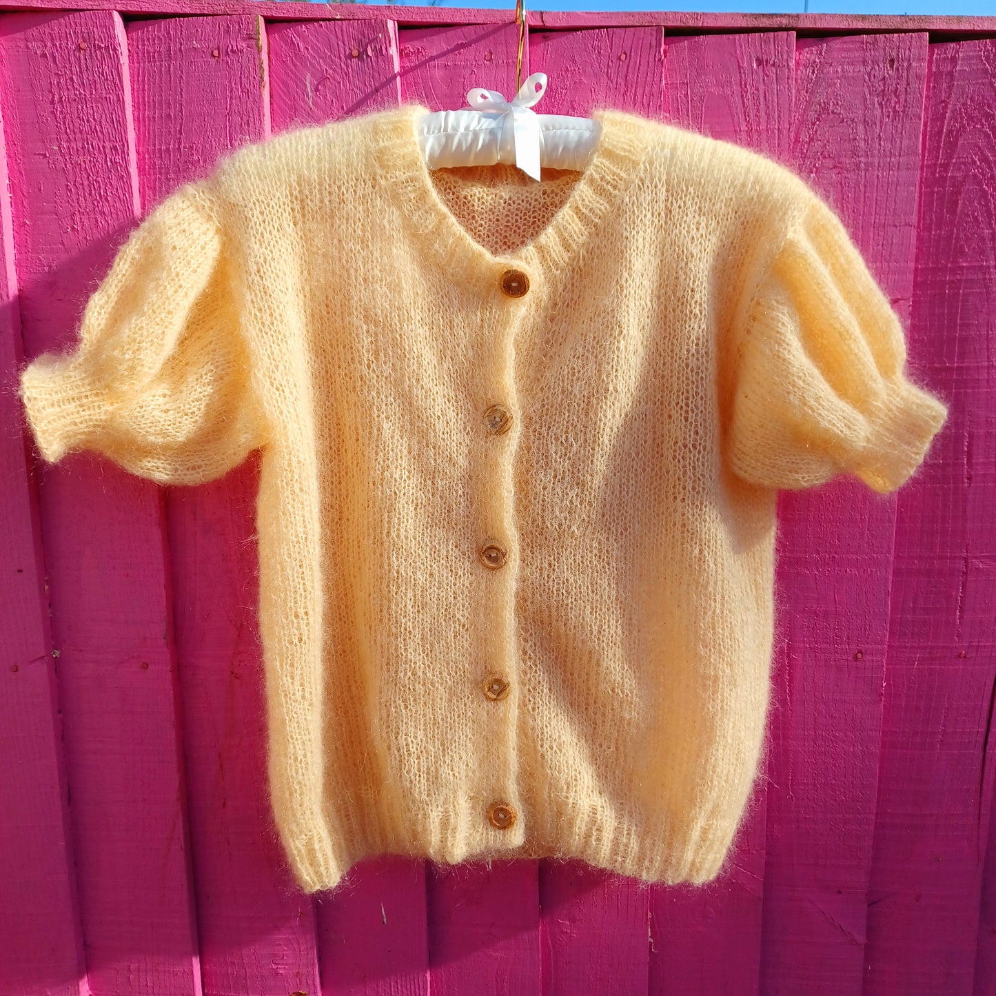 Cloudette Mohair Silk Button Short Sleeve Cardigan - Butter Yellow by Szubi Crafts