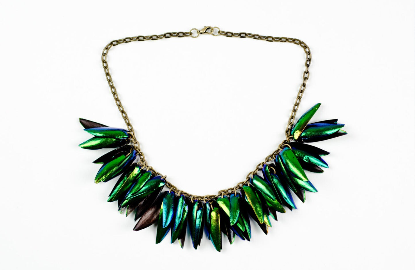 Emerald Green Beetle Wing Necklace - by Palomita Jewellery
