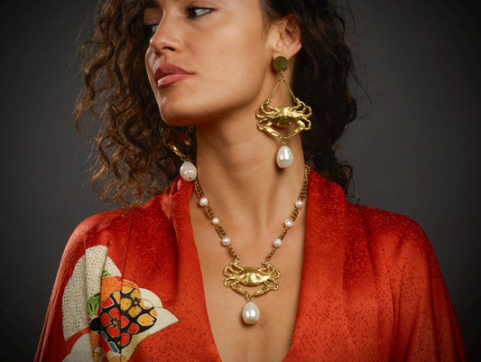 Gold Brass Crab Pendant Necklace - by Palomita Jewellery