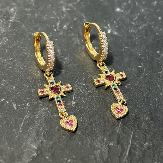 Cross and Heart Earrings by Pom di Pom