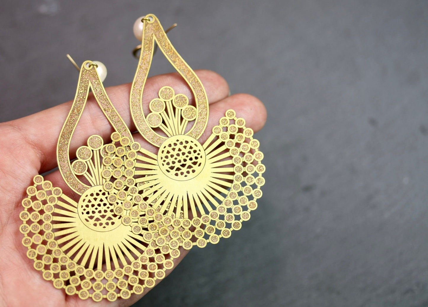 Filigree and Fresh Water Pearl Earrings - by Palomita Jewellery