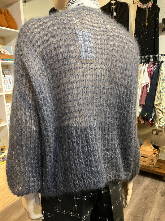 Charcoal Grey Mohair And Silk Handmade Cardigan by 12.5MM