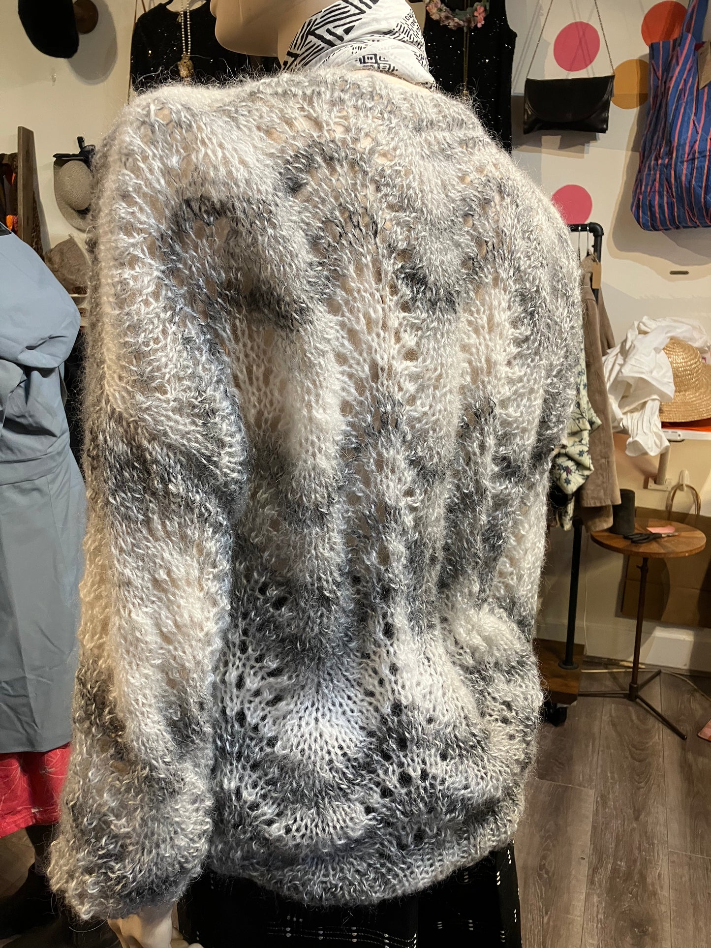 Cream And Grey Mohair And Silk Handmade Cardigan by 12.5MM