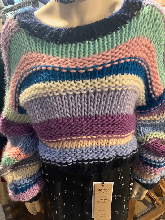 Stripey Merino Chunky Knit Handmade Jumper by 12.5MM