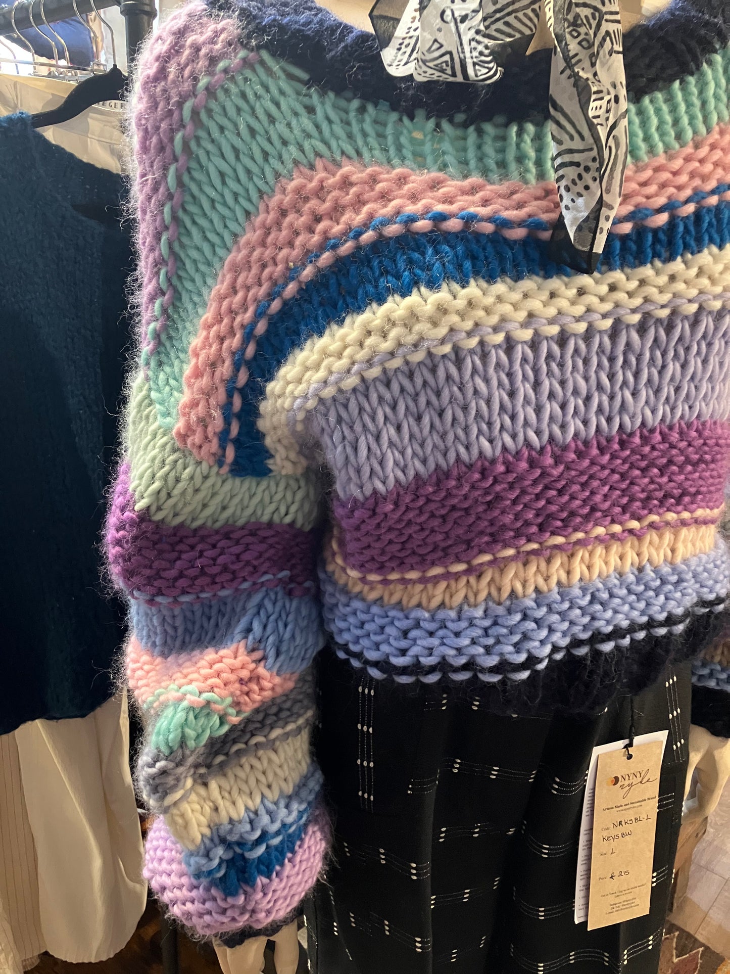Stripey Merino Chunky Knit Handmade Jumper by 12.5MM