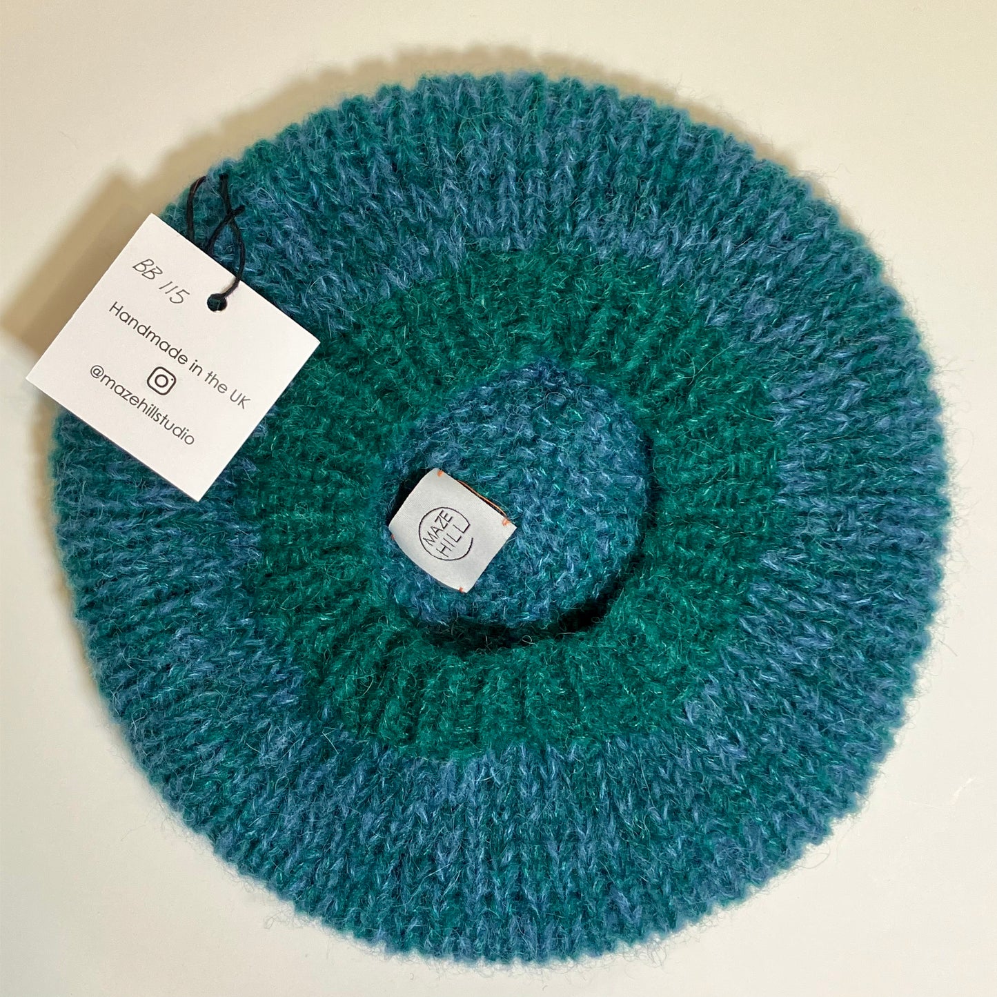 Teal And Blue Hand Knitted Beret In Mohair Blend by Maze Hill