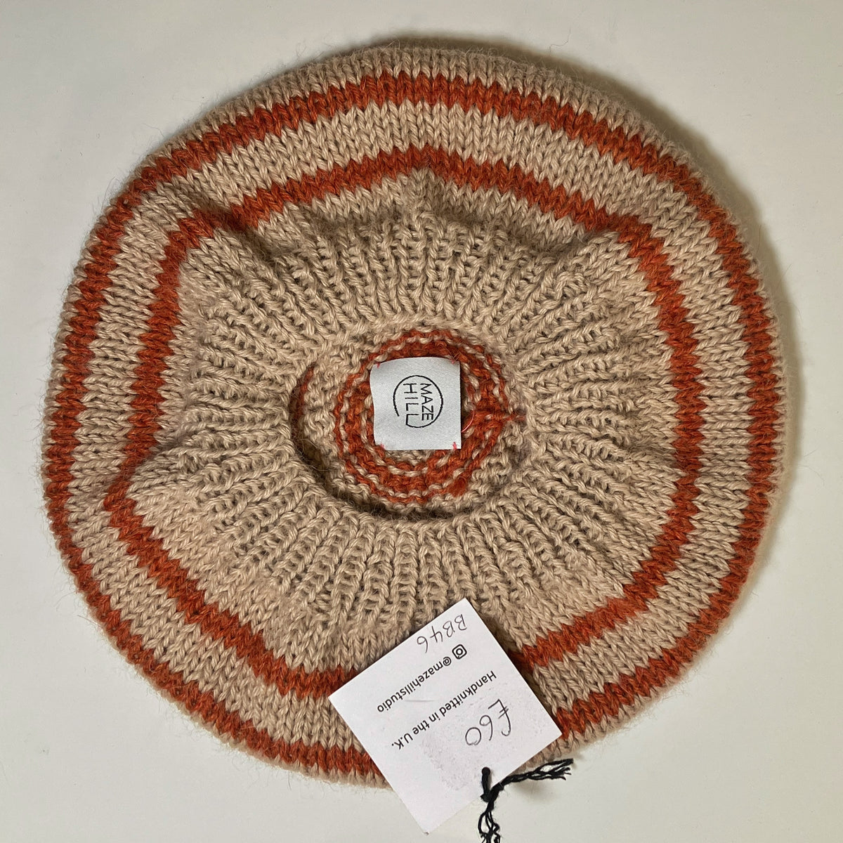 Hand-Knitted Rust & Natural Stripe Merino Wool Blend Beret by Maze Hill
