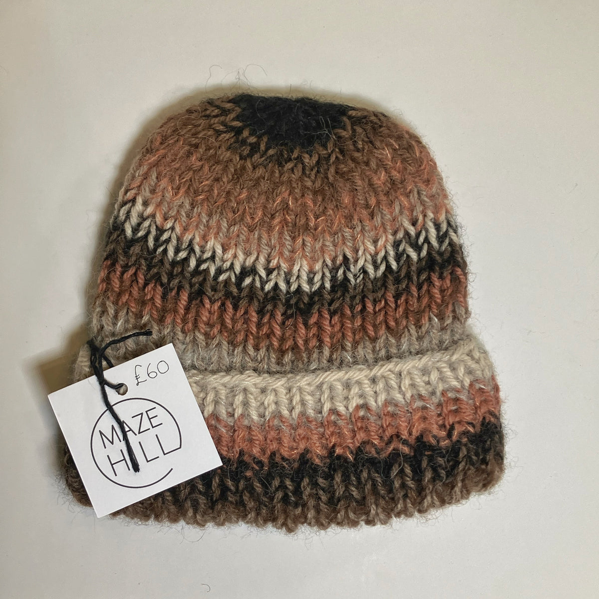 Multicoloured Brown, Rust & Cream Merino Blend Beanie by Maze Hill