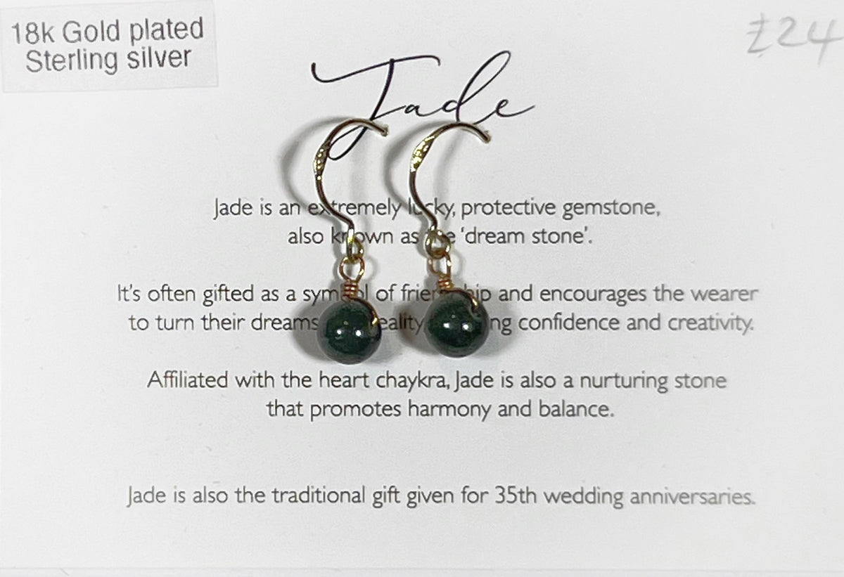 Green Jade Gemstone Hoop Earrings Sterling Silver by Toba