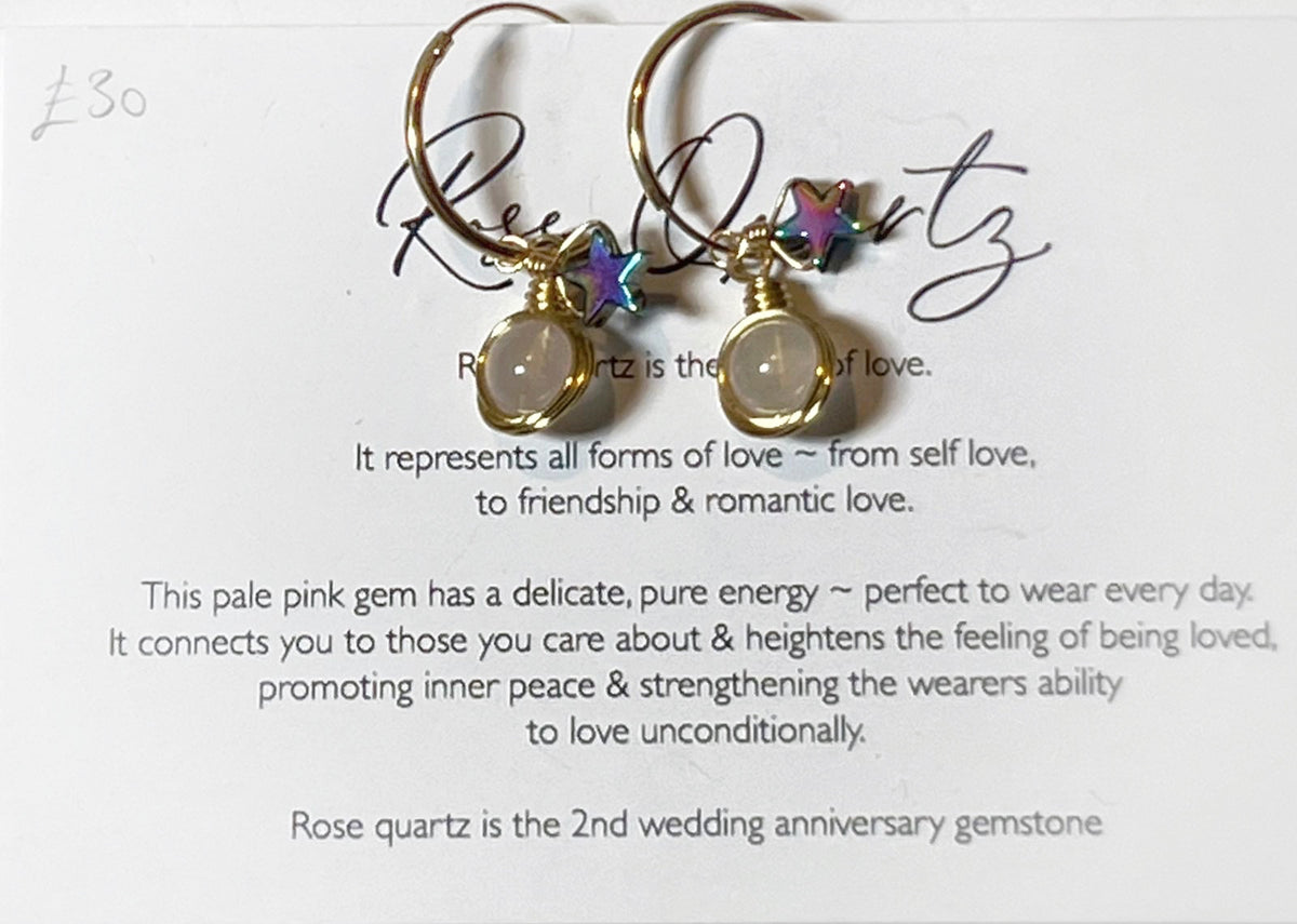 18k Gold-Plated Sterling Silver Rose Quartz & Star Hoop Earrings by Toba