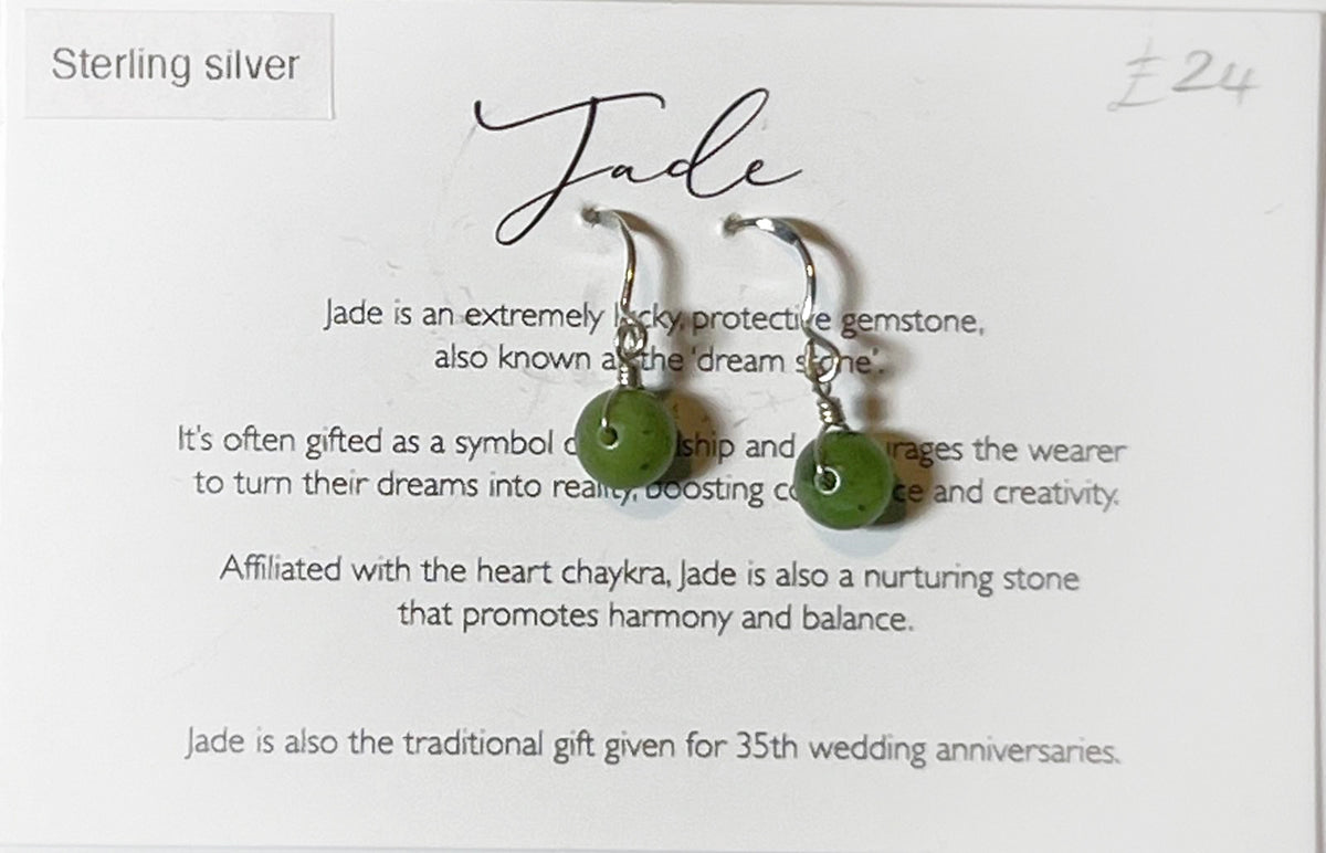 Sterling Silver Jade Drop Earrings by Toba