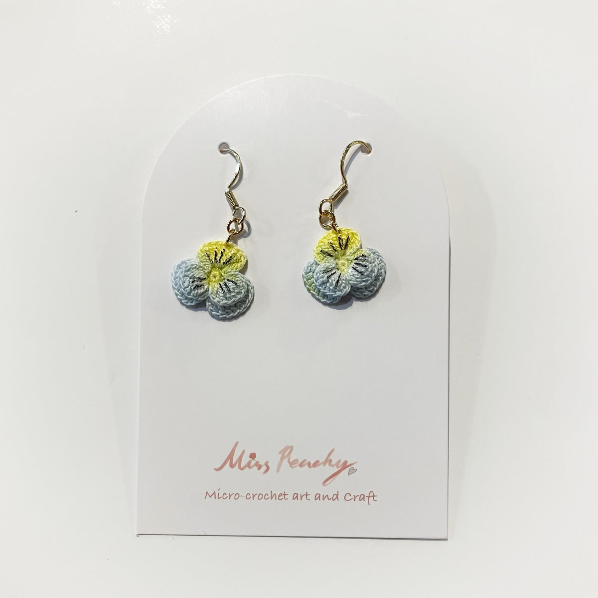 Pansy Yellow Light Blue Micro Crotchet earrings by Miss Peachy
