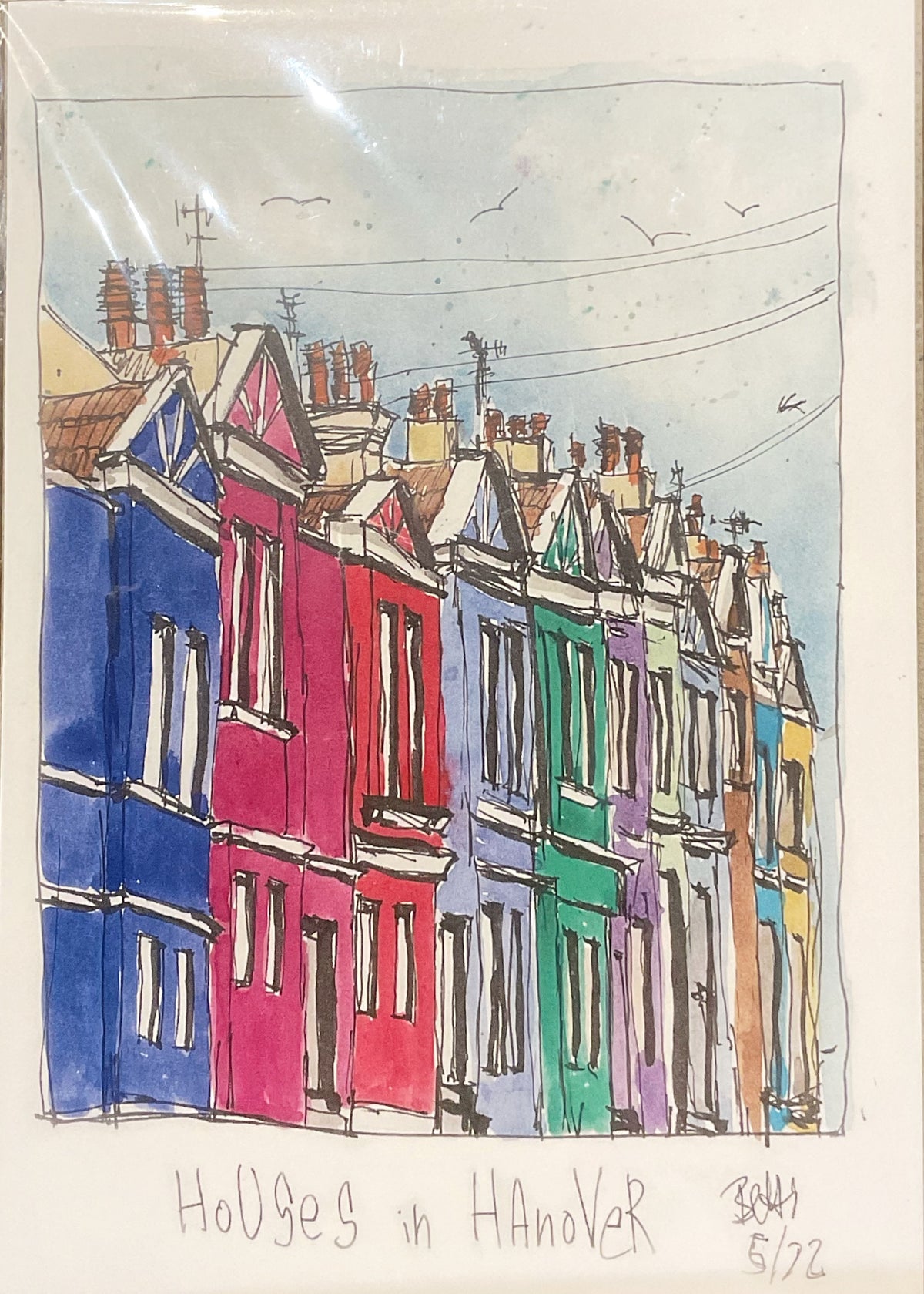 Houses In Hanover Watercolour Sketch a5 Print by Betti Jordan
