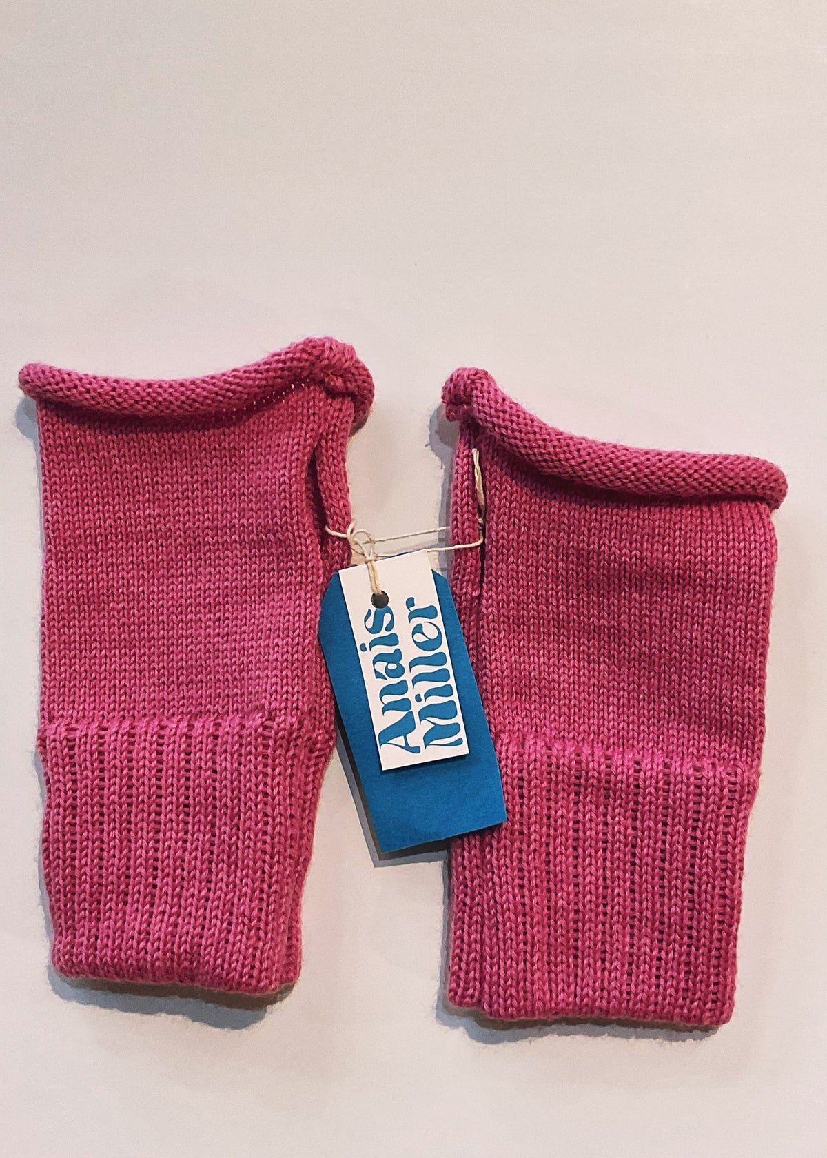 Knitted Fingerless Gloves Pink Wool Blend by Anais Miller