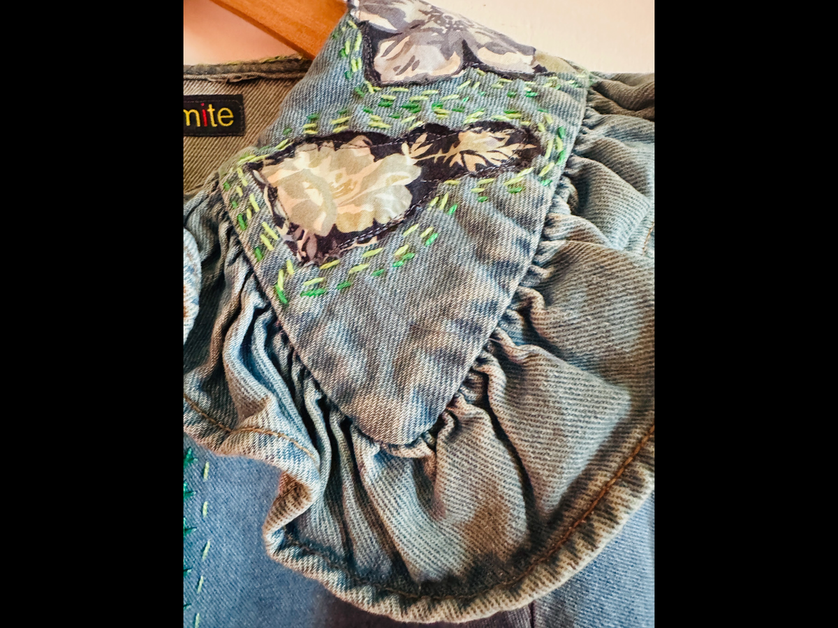 Upcycled Denim Top Featuring A Charming Frilled Statement Collar by Denimite