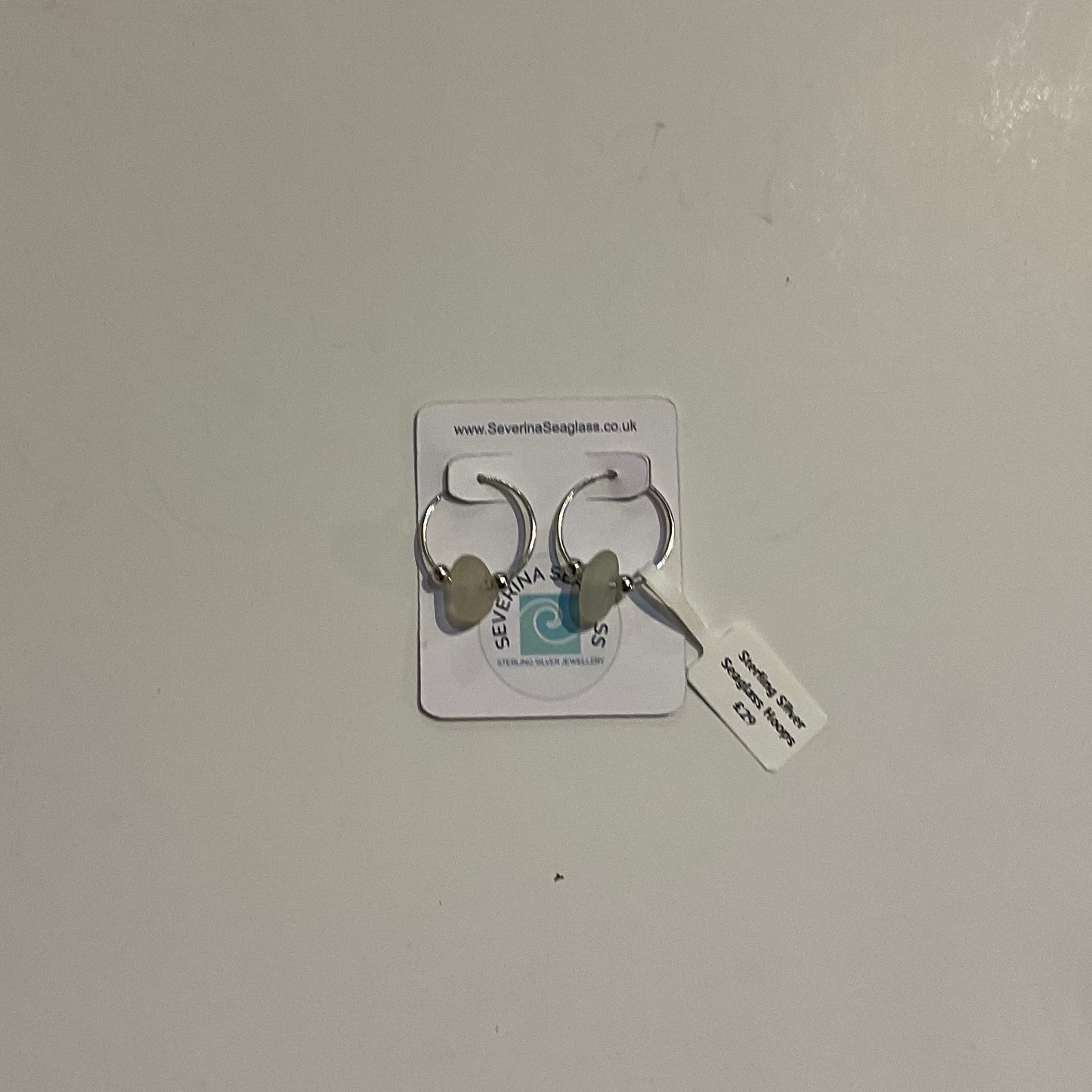 Silver seaglass hoops (Large - White Seaglass with silver beads) by Severina Seaglass