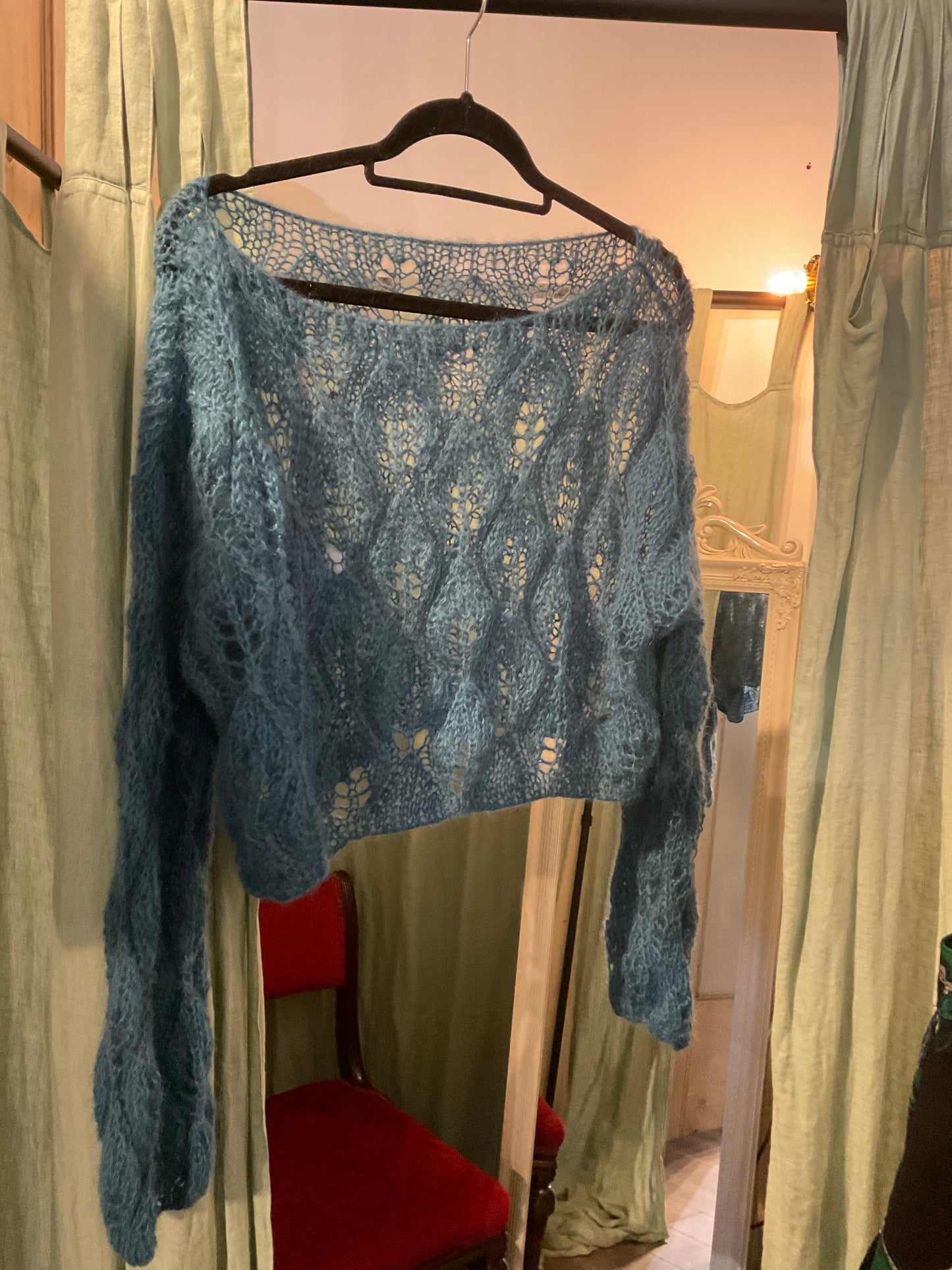 12.5mm Silk Mohair Diamond Jumper - Baby Blue