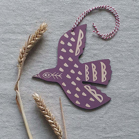 Hand-Printed Blackbird Hanging Decoration - by Kate Millbank