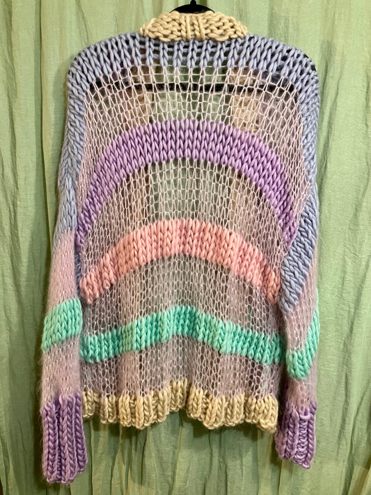 Mohair, Silk and Merino Loose Knit Cardigan Multicolour Soft Pastels by 12.5MM