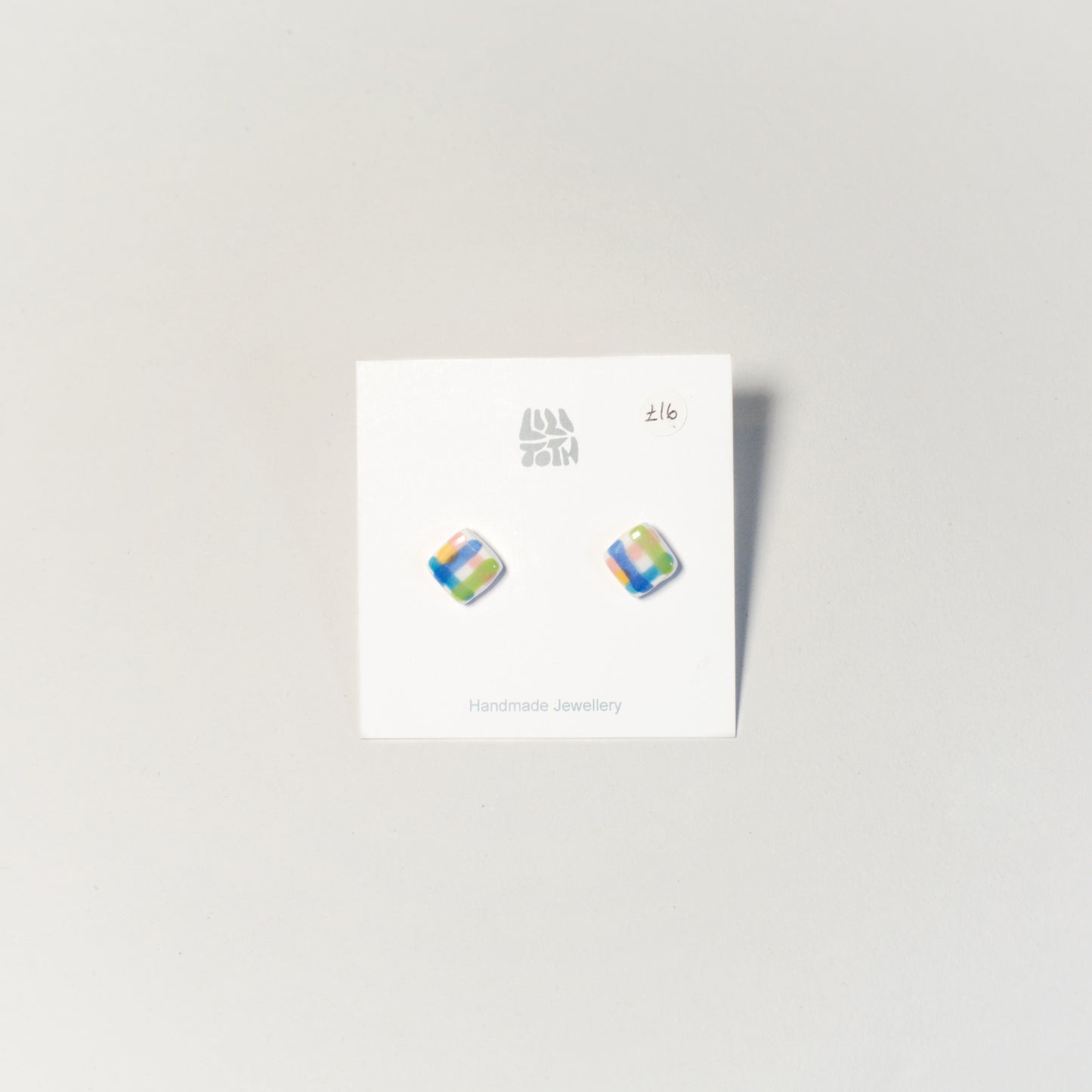 Handmade Rainbow Check Ceramic Stud Earrings by Lili Toth