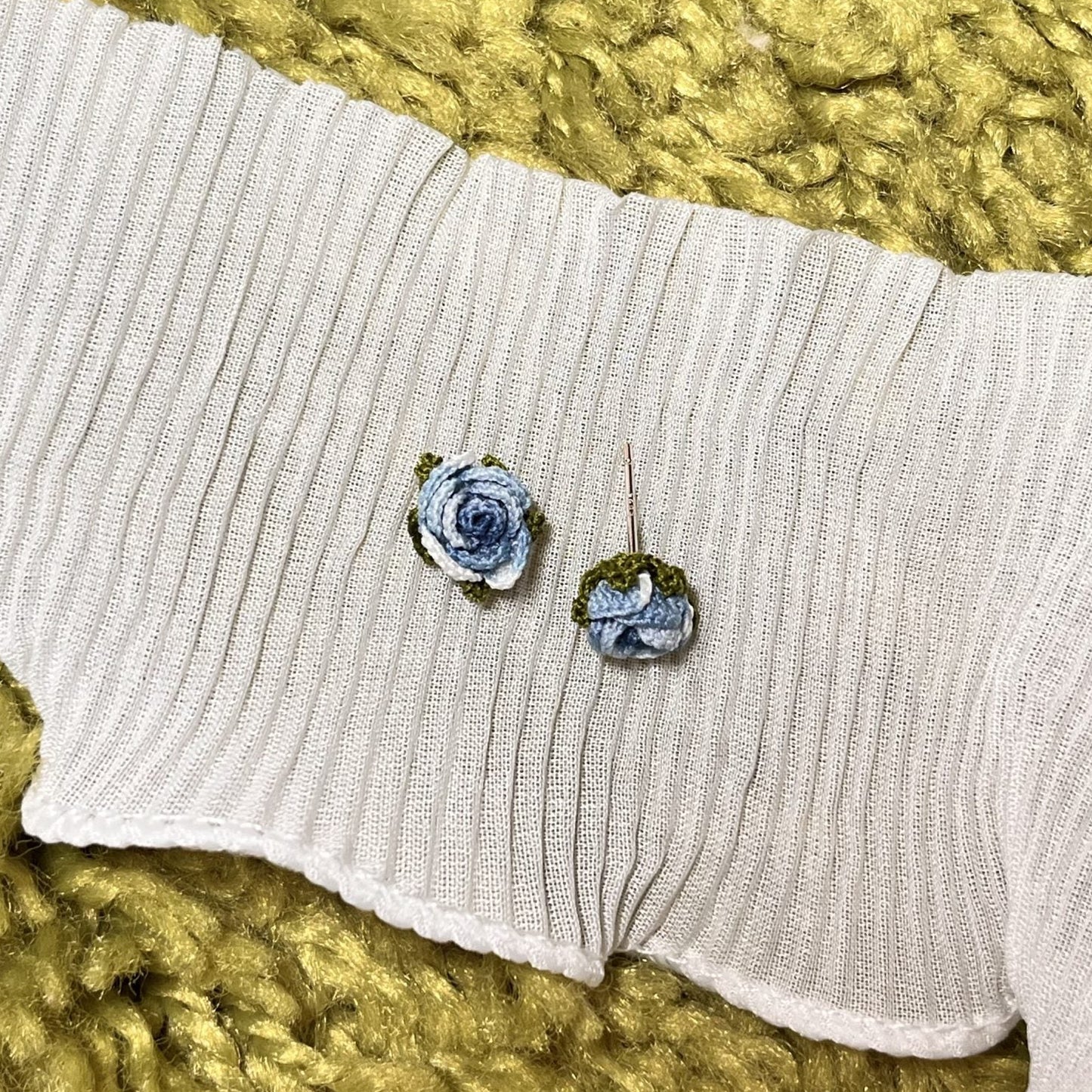 Blue Rose Micro Crochet studs by Miss Peachy
