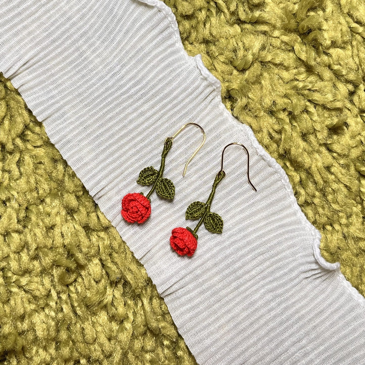 Rose Stem Micro Crotchet earrings by Miss Peachy