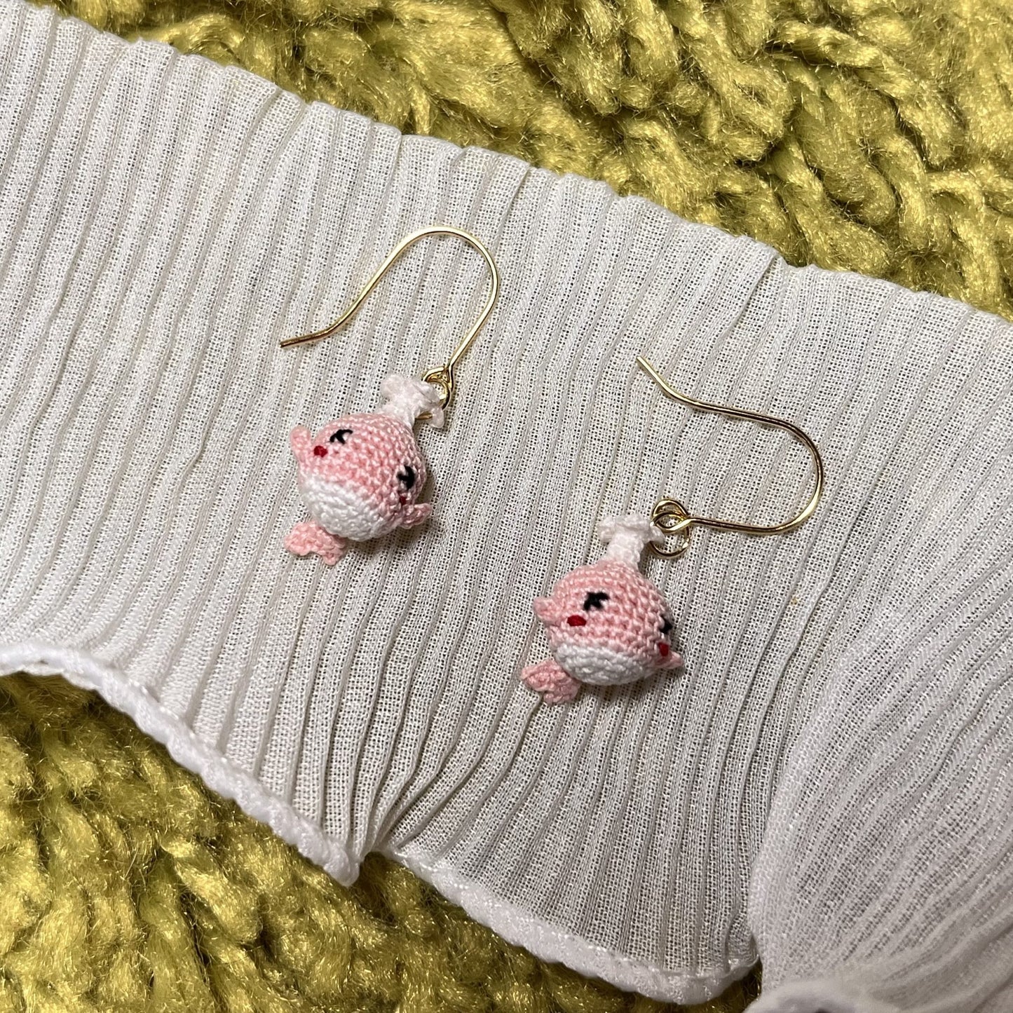 Little Pink Whale Micro Crochet earrings by Miss Peachy