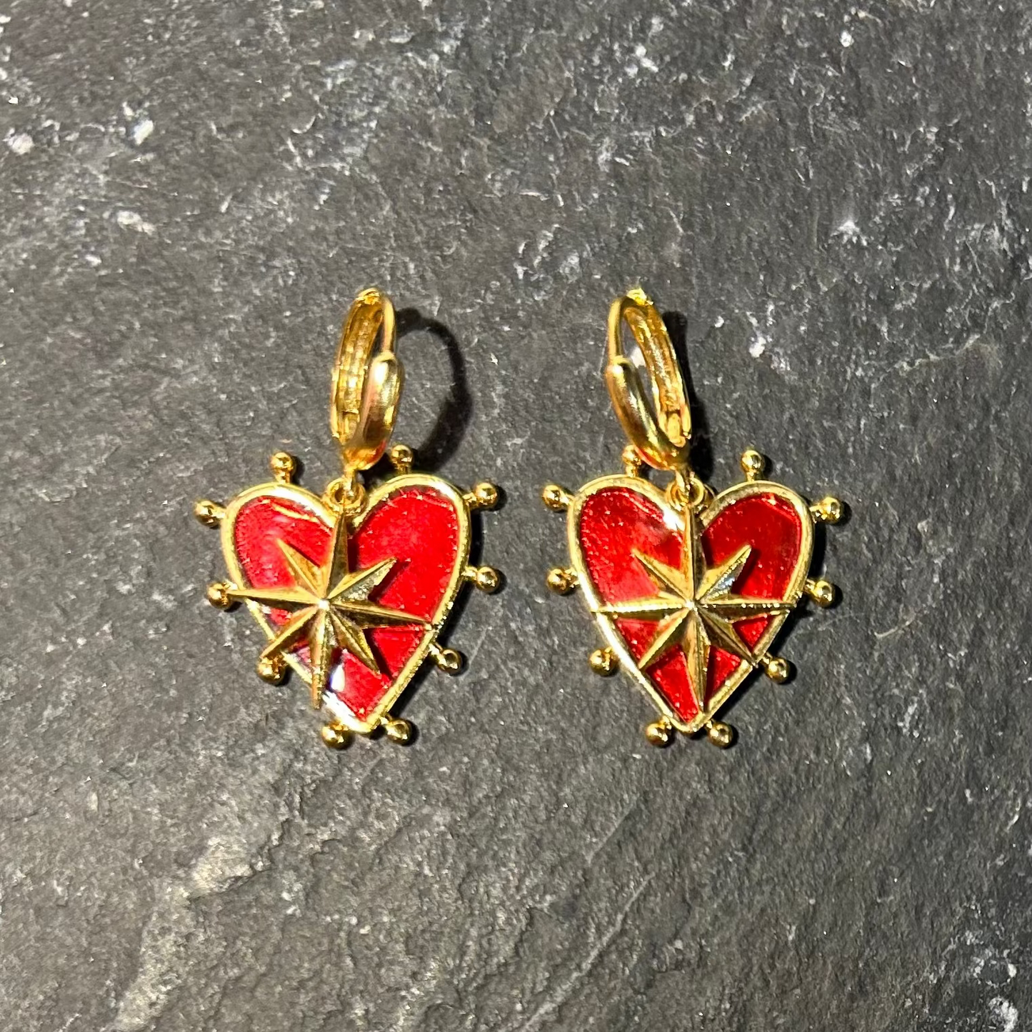 Red Heart & Star Earrings Reworked Vintage by Pom di Pom
