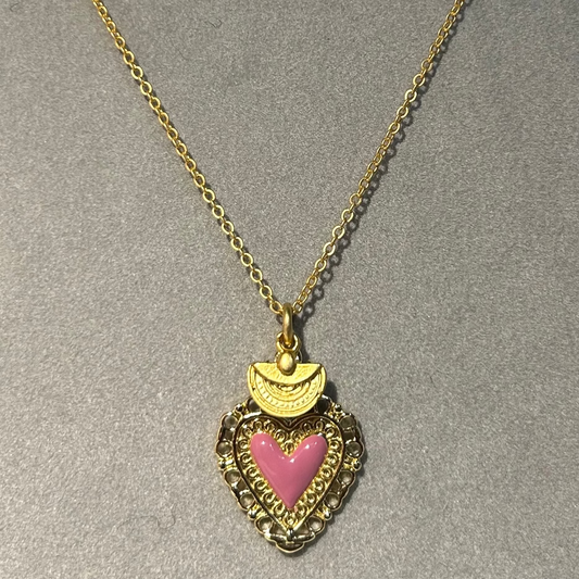 Pink and Gold Heart Pendant Necklace by Pom Di Pom