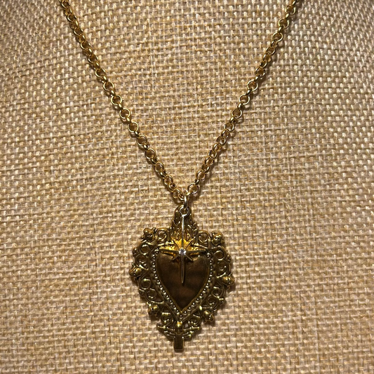 Ornate Heart and Star Pendant Necklace by Pom Di Pom