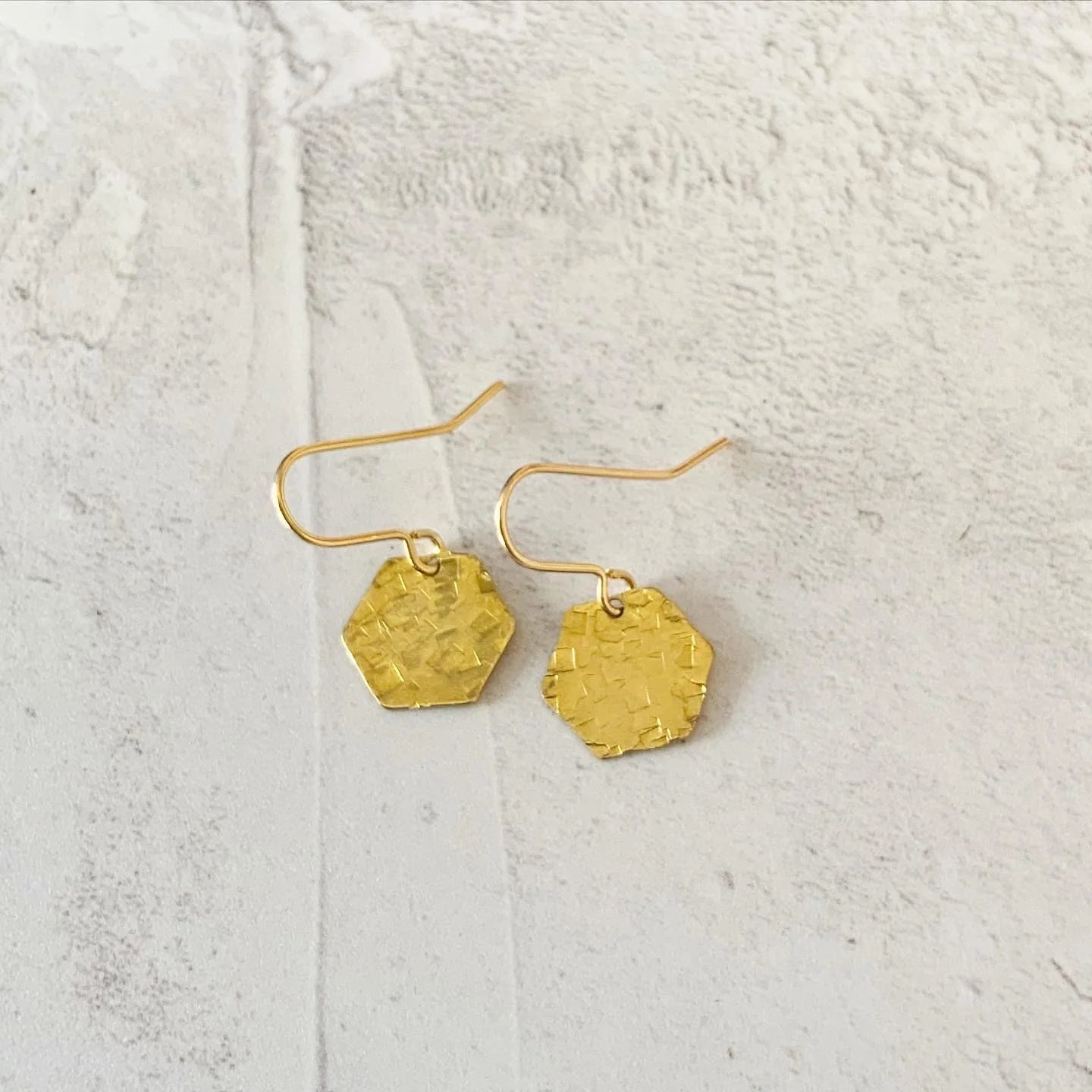 Hammered Hexigon Raw Brass Earrings - by Stuff Made From Things